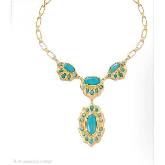 Kendra Scott 14k Gold Plated Montana Turquoise Statement Necklace NWT Rare - Picture 3 of 9